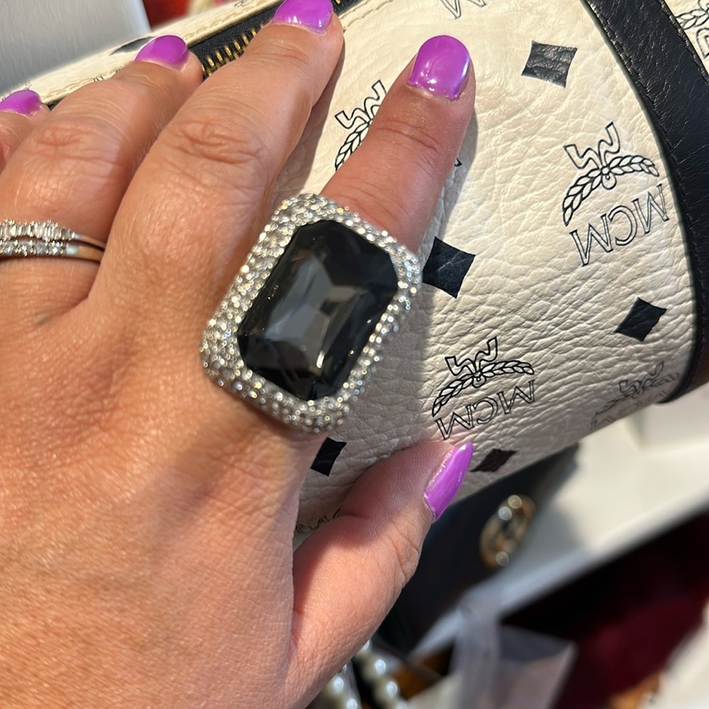Fashion bling ring! Large rectangle Smokey dark grey